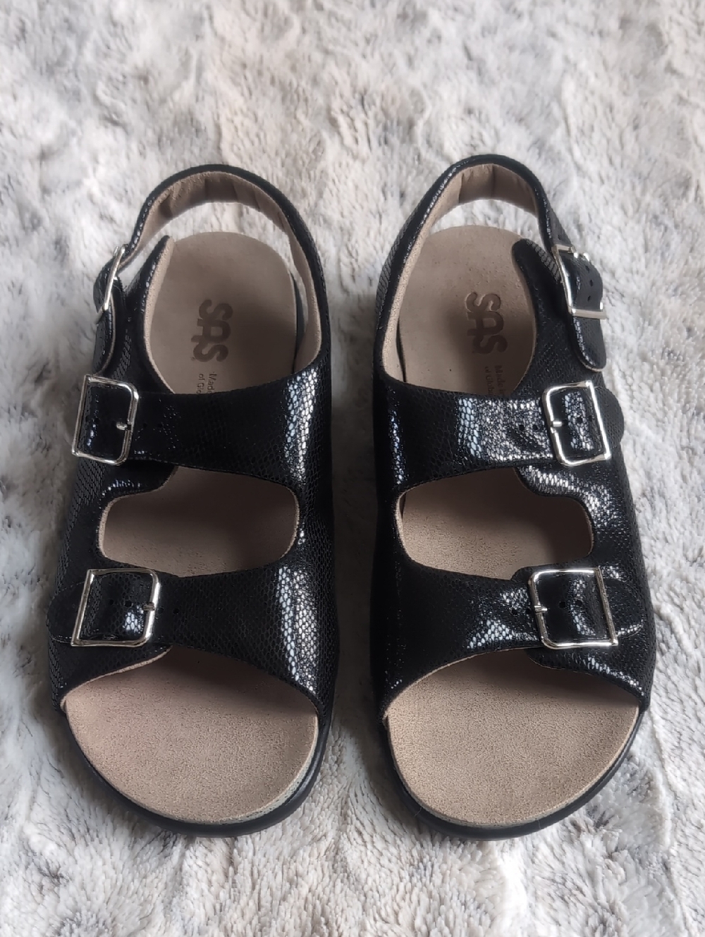 SAS Black Snake Relaxed Walking Comfort Sandal